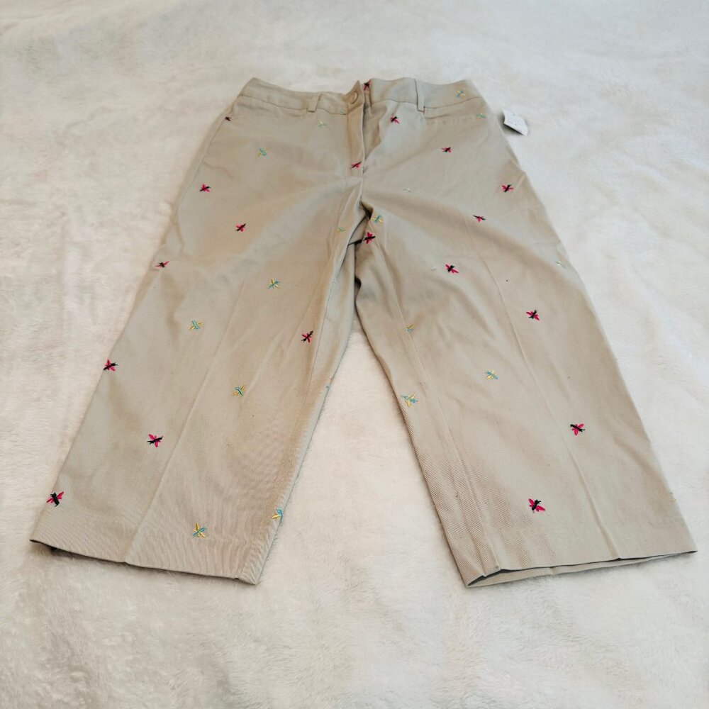 Harve Benard Stone Dragonfly Cotton Capri Pants NWT Size 6